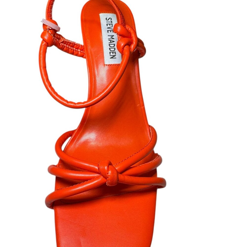 Steve Madden Orange Strappy Block Heel Sandals NWT Size 8.5 Square Toe Knotted - Picture 7 of 8